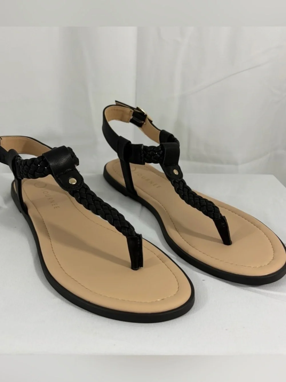 NWT Journee Collection Size 9 Black Braided T-Strap Sandals